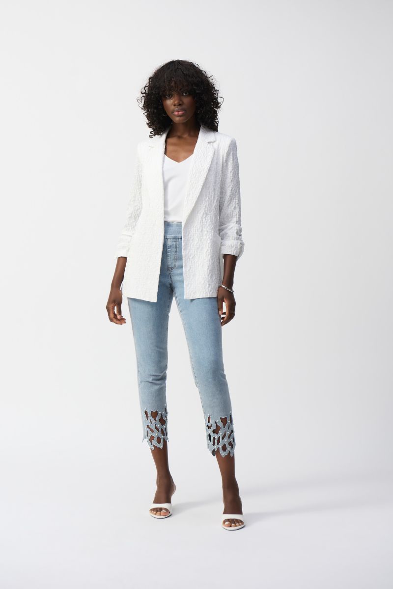 Woven Jacquard Boxy Blazer in white 242034 by Joseph Ribkoff