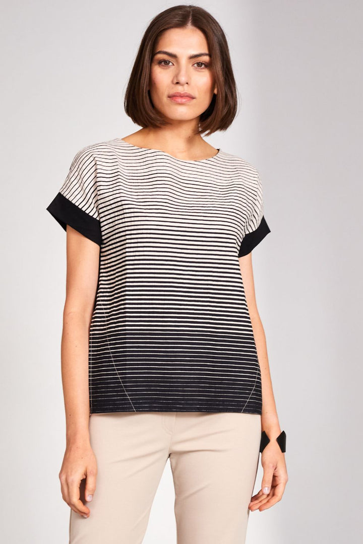 Graded Stripe Top in Black/Sand S24160 by Peruzzi