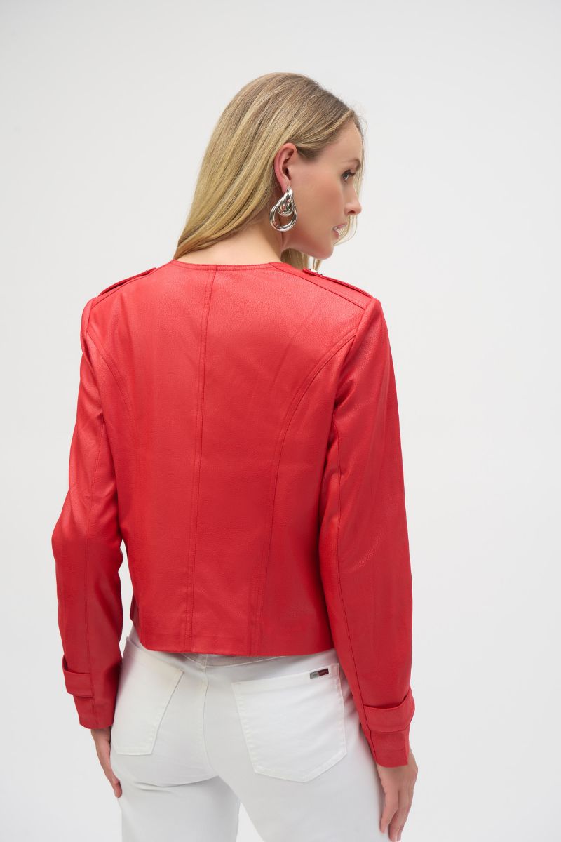 Foiled Faux Suede Boxy Jacket in Radient Red 252918 by Joseph Ribkoff