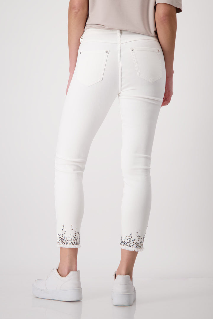 Decorative Hem White Jeans 408395MNR by Monari