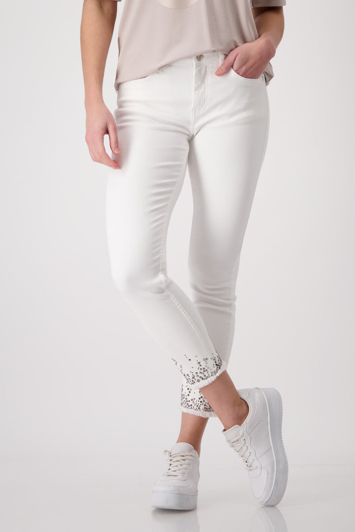 Decorative Hem White Jeans 408395MNR by Monari