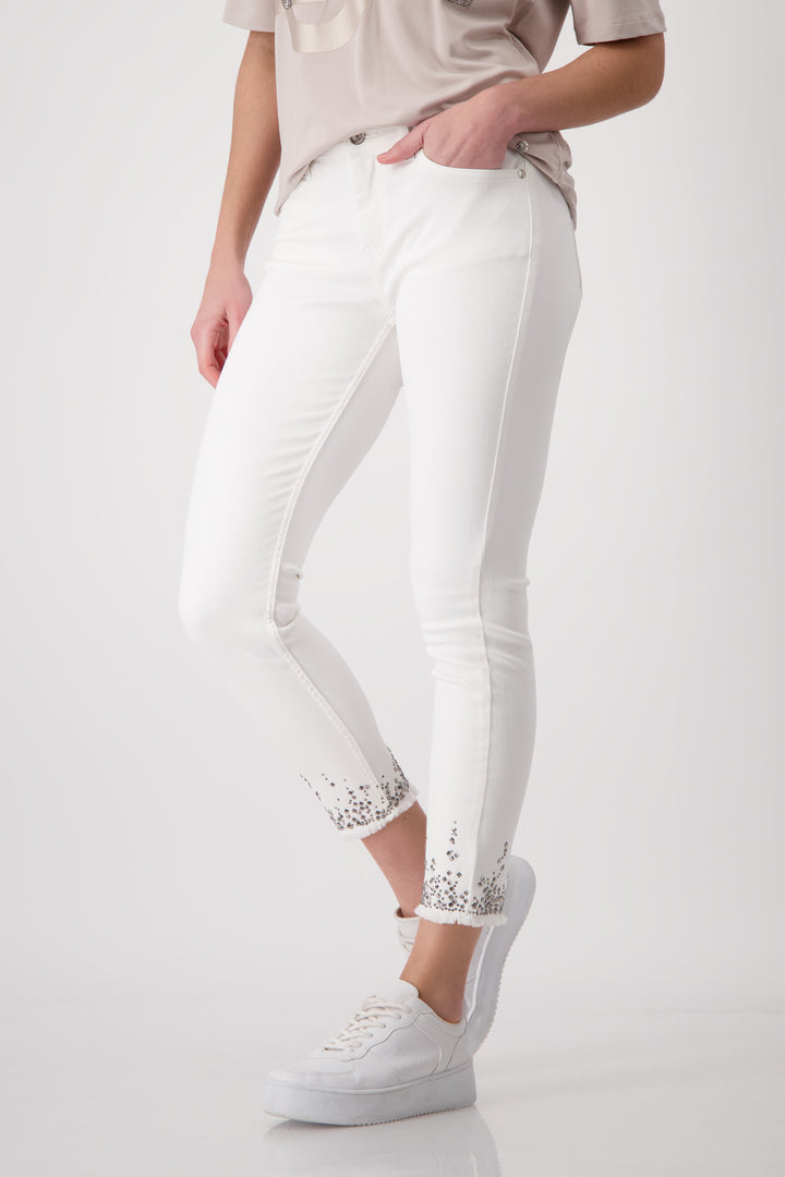 Decorative Hem White Jeans 408395MNR by Monari