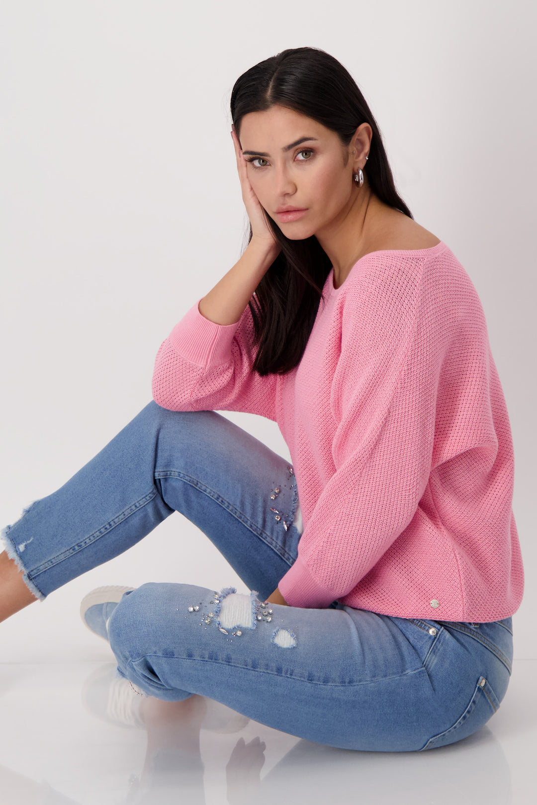 Jumper with batwing sleeves 408437MNR in PINKTE by Monari