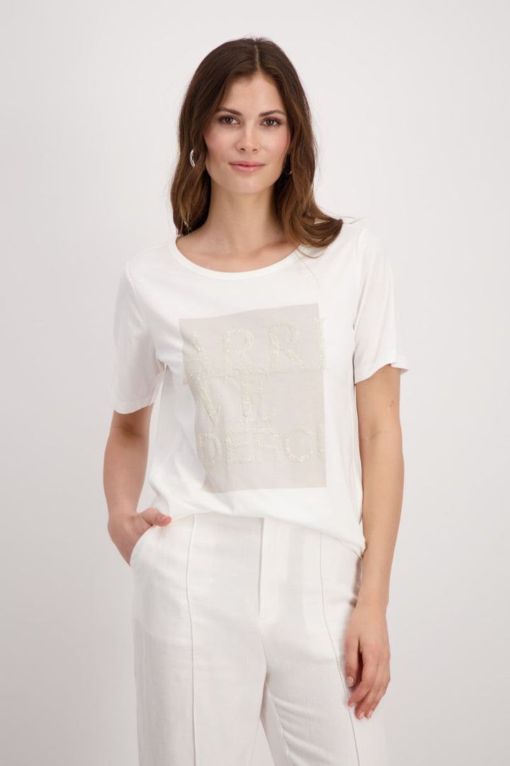 Sequin Script Cotton Modal T-Shirt in Off-White by Monari in 36 / Cream