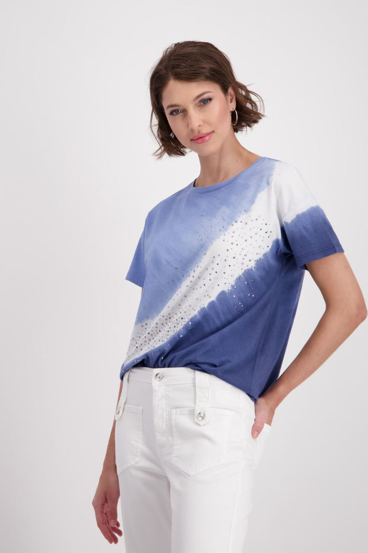 T-Shirt with Batik Print in Blue by Monari in 36 / Blue White