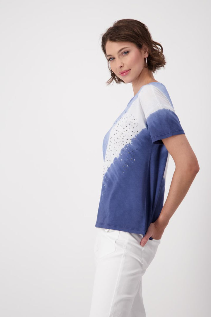 T-Shirt with Batik Print in Blue by Monari in 36 / Blue White