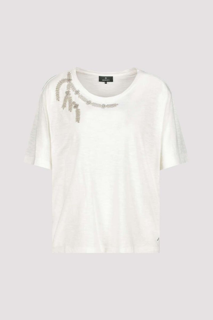 Gemstone Appliqué Cotton Viscose T-Shirt in Off-White by Monari in 34 / Off White