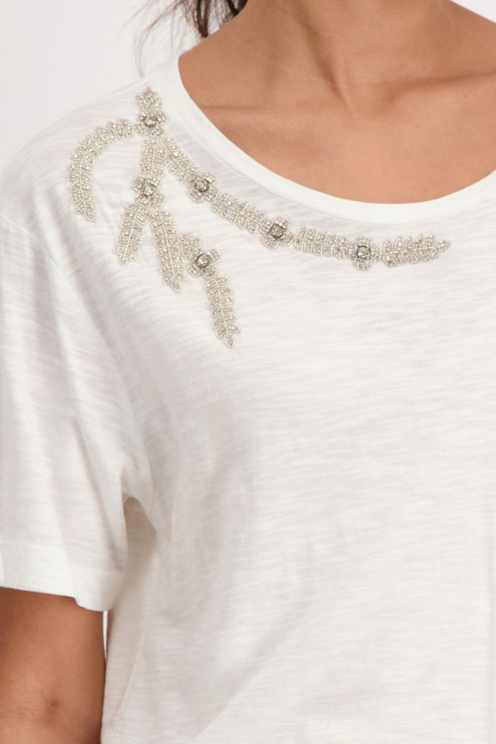 Gemstone Appliqué Cotton Viscose T-Shirt in Light Sand by Monari in 34 / Sand