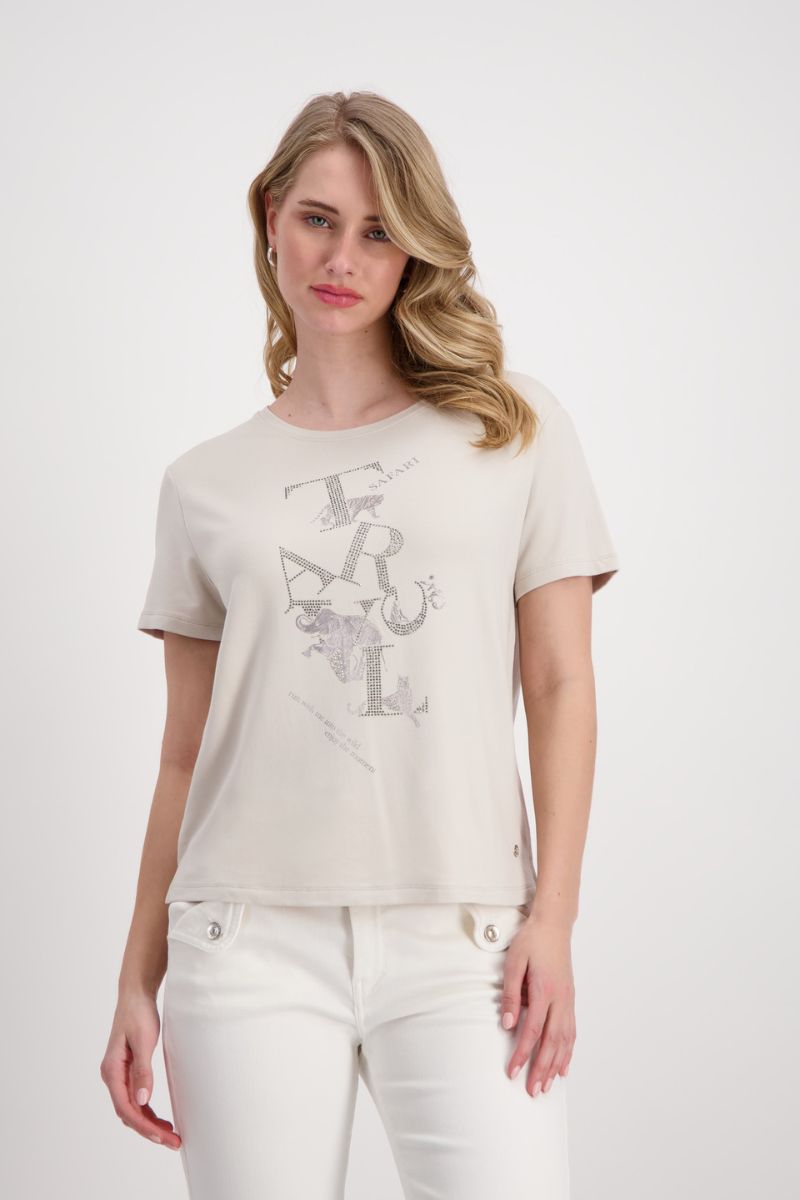 EcoVero Jewellery Print T-Shirt in Light Sand by Monari