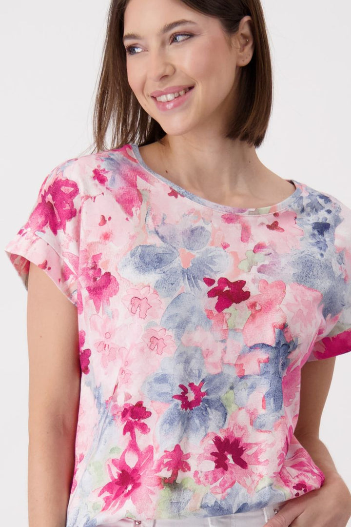 T-Shirt with All-Over Floral Print in Pink by Monari in 34 / Petal Pink