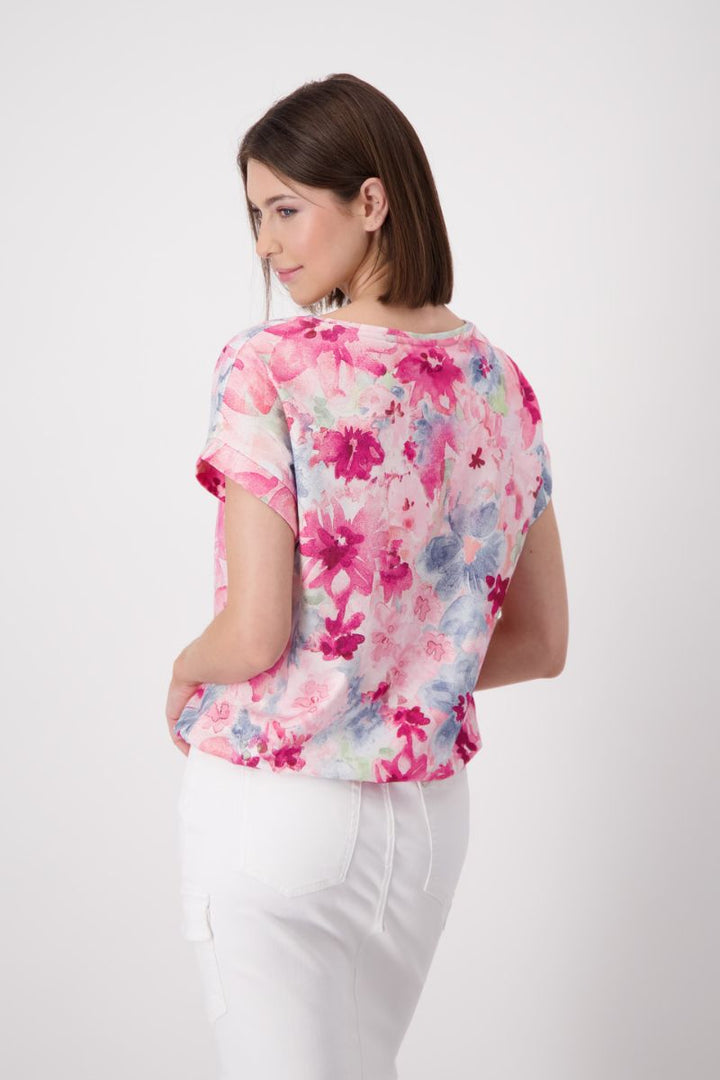 T-Shirt with All-Over Floral Print in Pink by Monari in 34 / Petal Pink