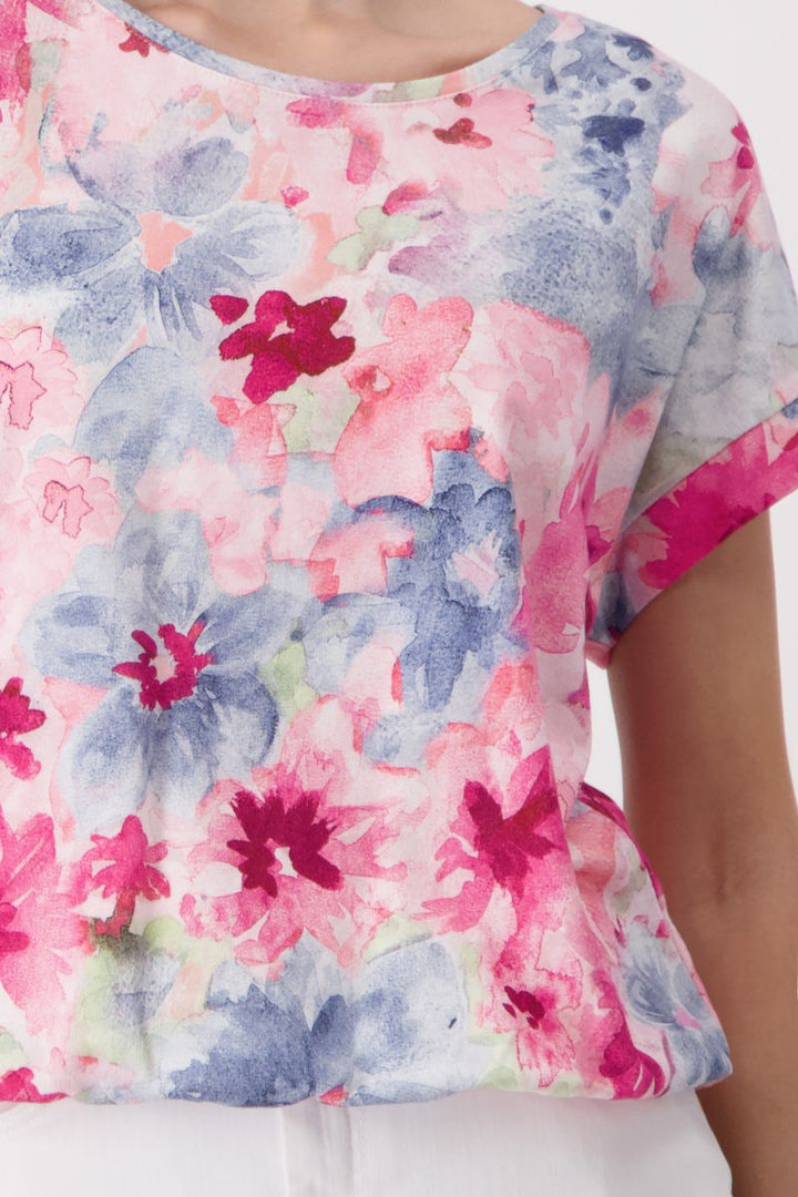 T-Shirt with All-Over Floral Print in Pink by Monari in 34 / Petal Pink