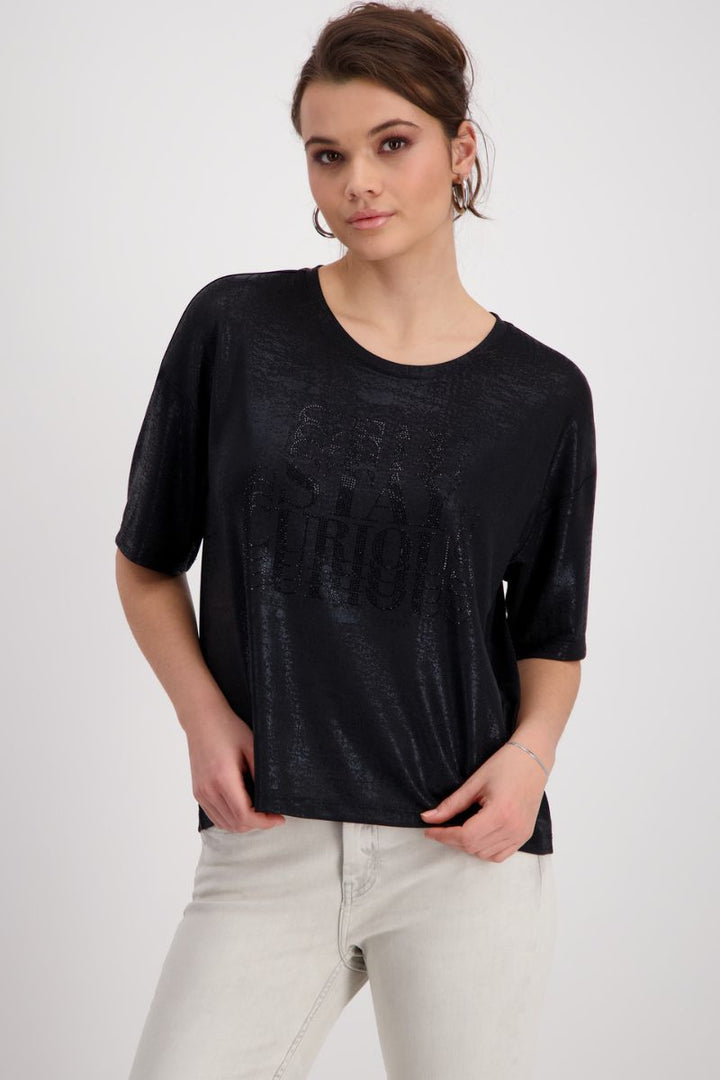 Gloss Print T-Shirt in Black by Monari in 38 / Black