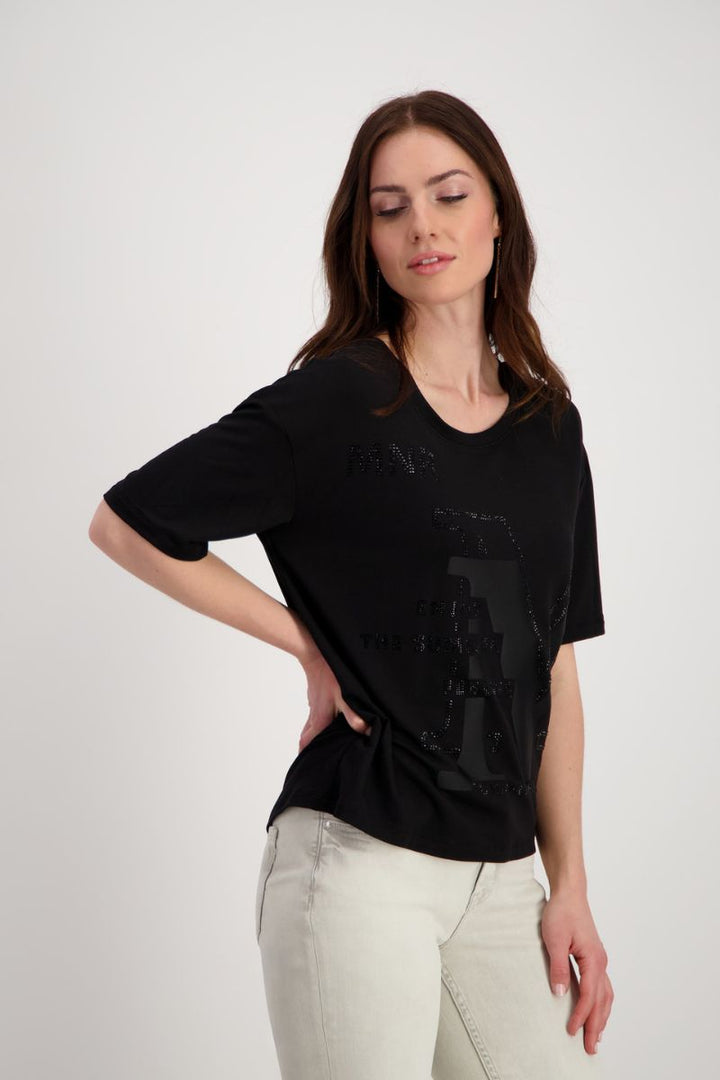 Decorative Print T-Shirt in Black by Monari in 38 / Black