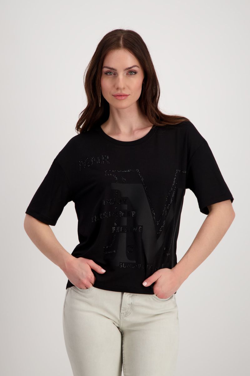 Decorative Print T-Shirt in Black by Monari