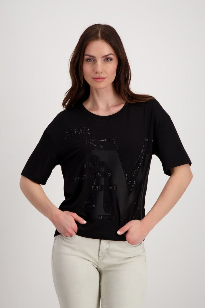 Decorative Print T-Shirt in Black by Monari in 38 / Black