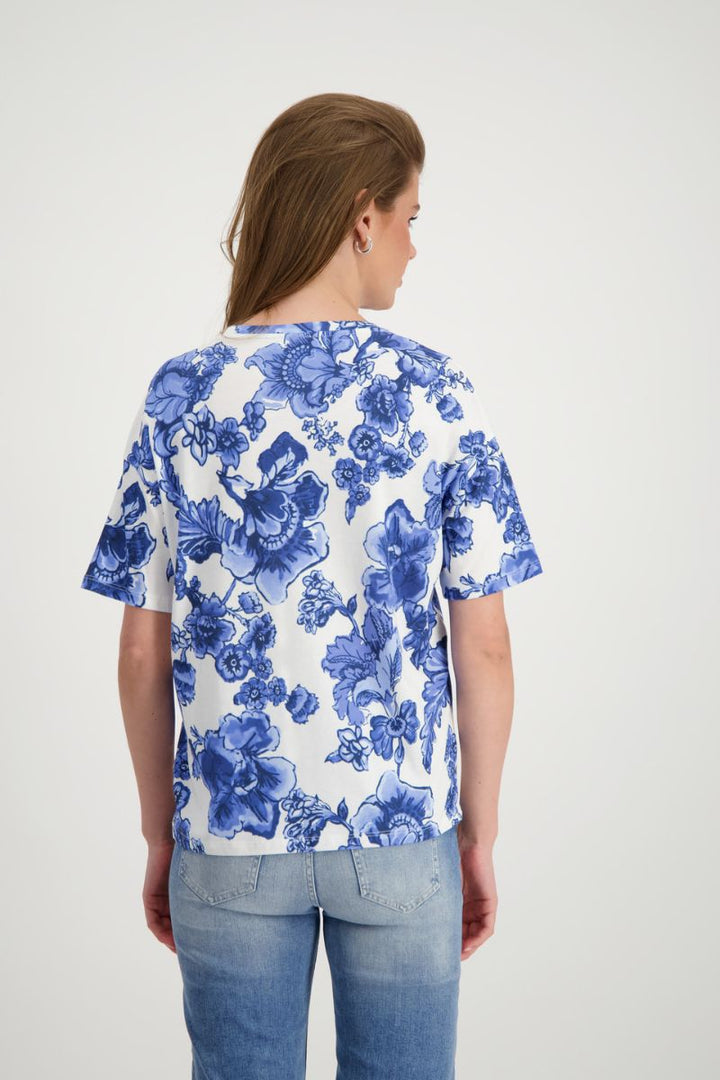 T-Shirt with All-Over Floral Print in Blue by Monari in 34 / Blue