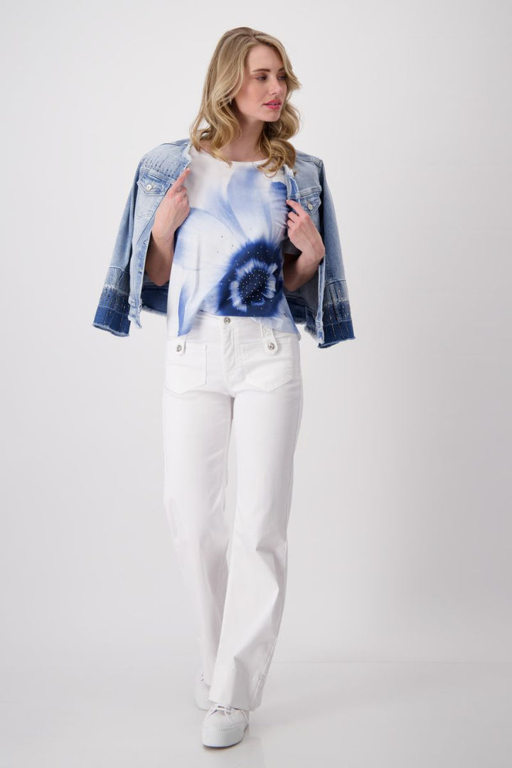 T-Shirt with Floral Placement Print in White by Monari in 34 / White