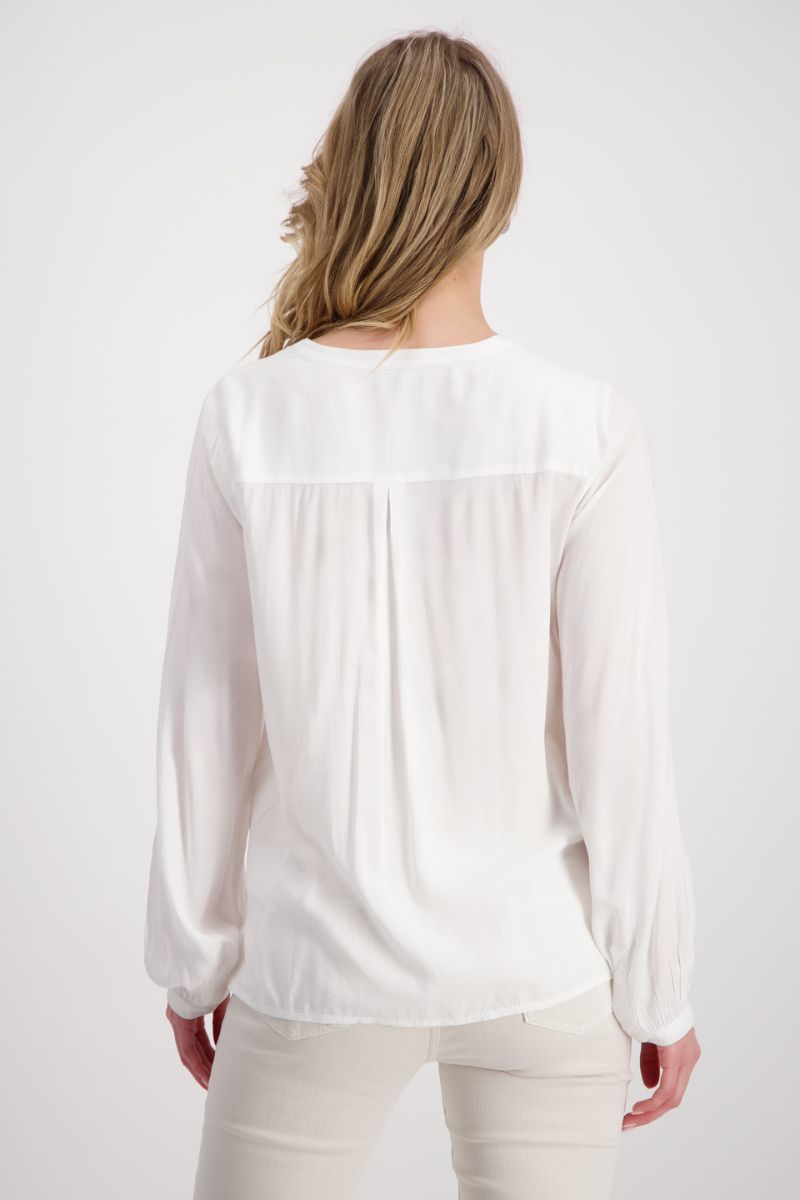 Woman wearing Monari 408761MNR White Embroidered Blouse back view