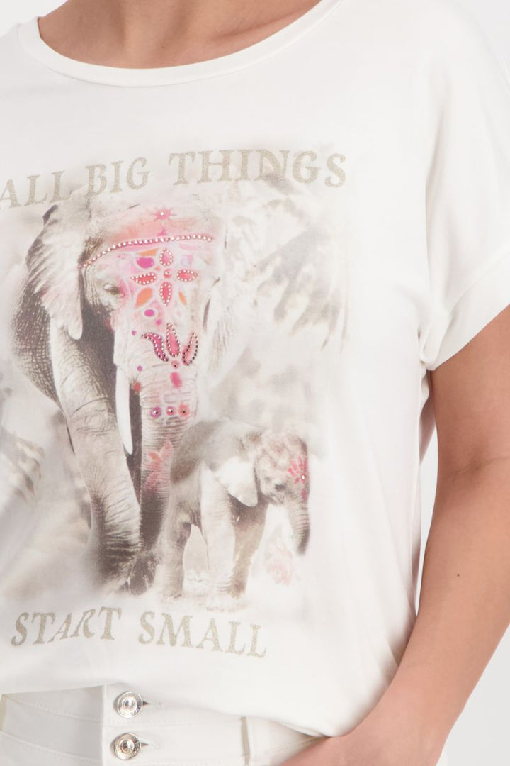 T-Shirt with Elephant Print in Soft Pink by Monari in 36 / White