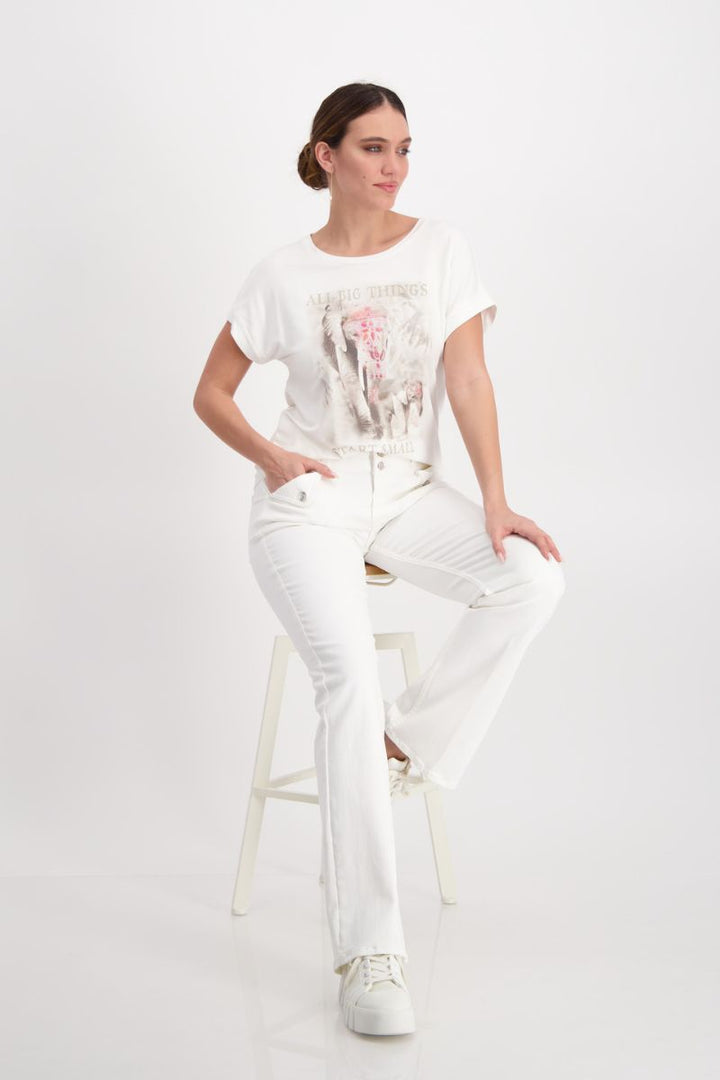 T-Shirt with Elephant Print in Soft Pink by Monari in 36 / White