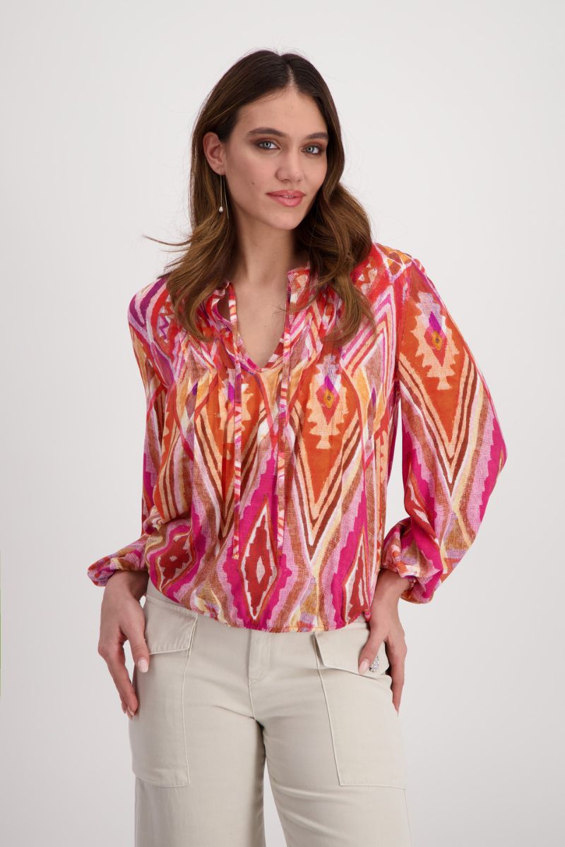 Blouse with Ikat Print in Berry by Monari