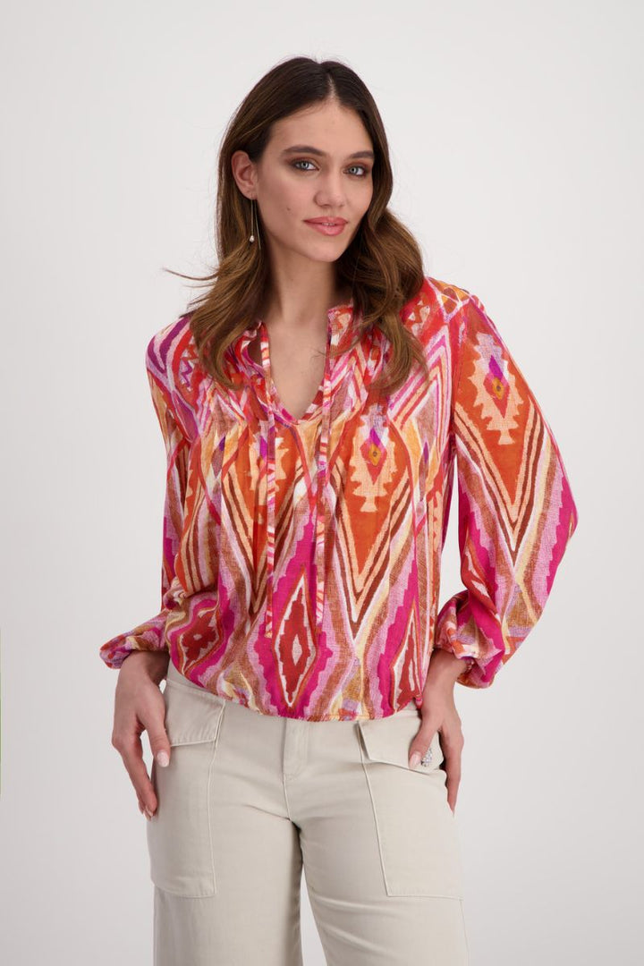 Blouse with Ikat Print in Berry by Monari in 36 / Berry