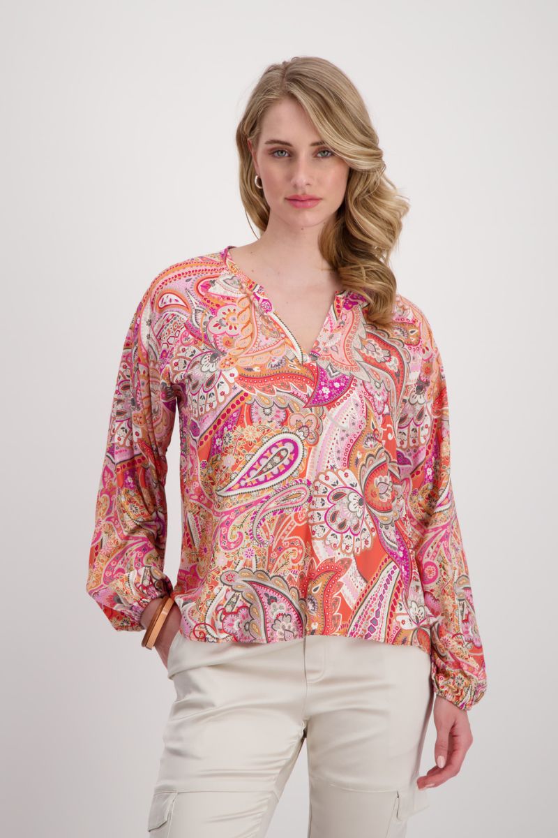 Blouse with Paisley Print in Orange by Monari