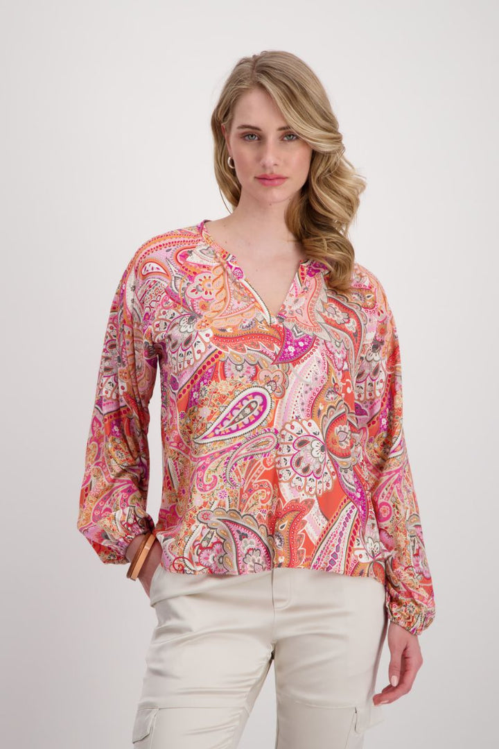 Blouse with Paisley Print in Orange by Monari in 38 / Orange