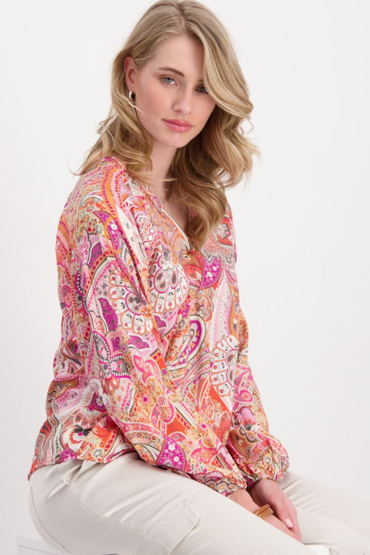 Blouse with Paisley Print in Orange by Monari in 38 / Orange