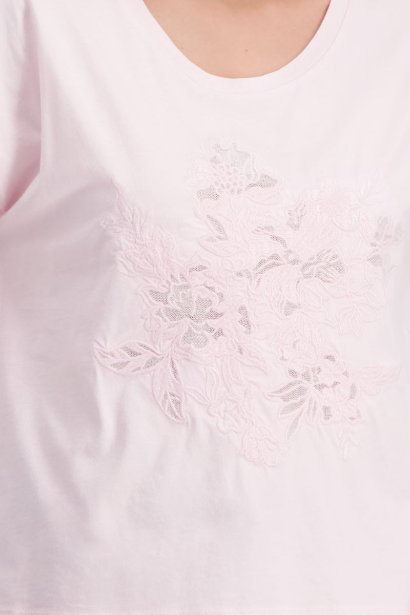 Floral Embroidered T-Shirt in Flamingo Pink by Monari
