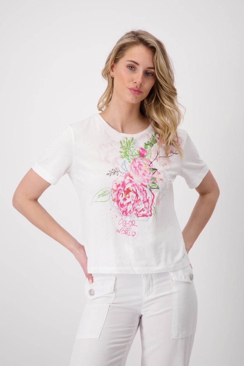 Floral Sketch T-Shirt in White by Monari