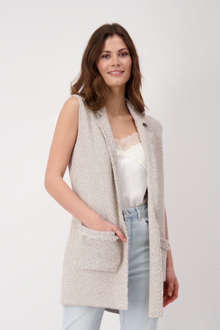Knitted Vest with Fringed Lapel in Light Sand by Monari in 36 / Sand