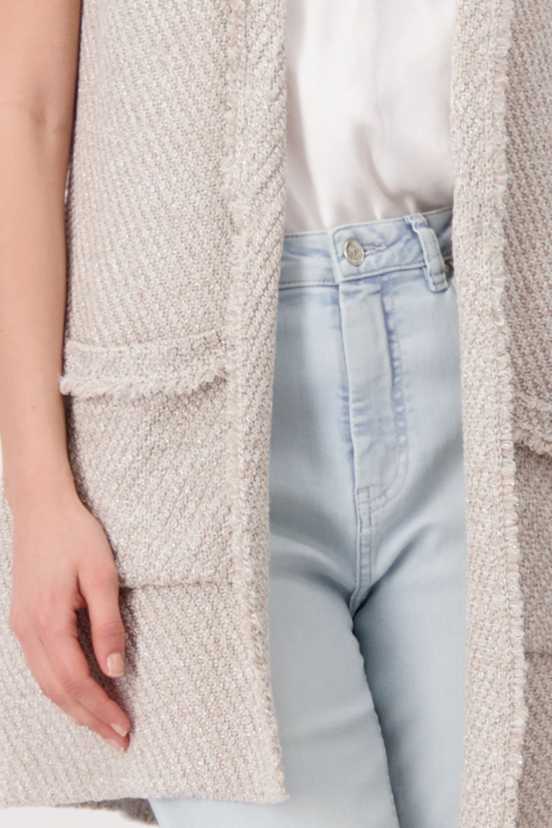 Knitted Vest with Fringed Lapel in Light Sand by Monari