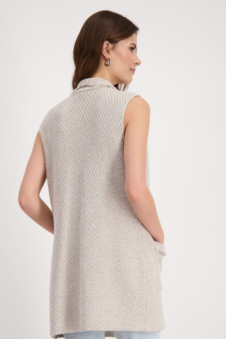 Knitted Vest with Fringed Lapel in Light Sand by Monari in 36 / Sand