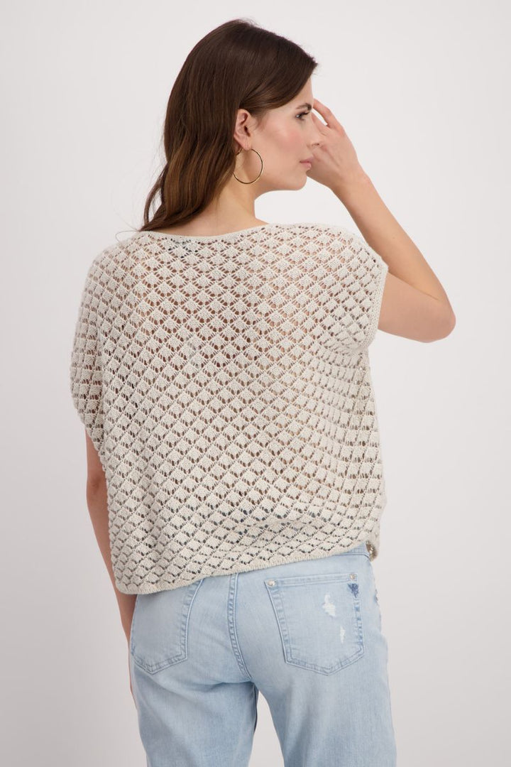 Ajour Knit Sweater with Mini Gemstones in Off Sand by Monari in 34 / Sand