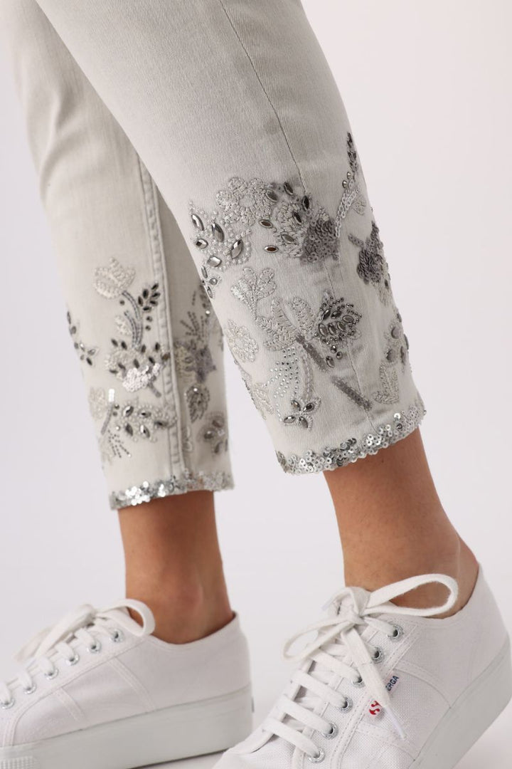 Embroidered Denim Jeans in Marble by Monari in 38 / Sand