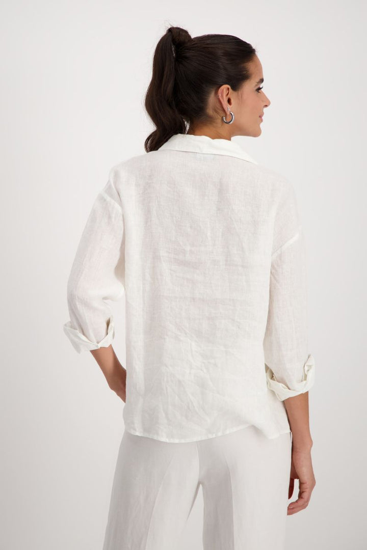 Embellished Linen Blouse in White by Monari in 36 / White