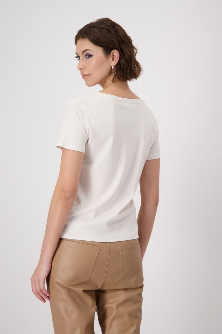 Cotton Script Rhinestone T-Shirt in Cream by Monari in 36 / Cream