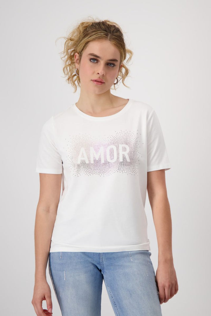 Amor Rhinestone T-Shirt in White by Monari in 34 / White