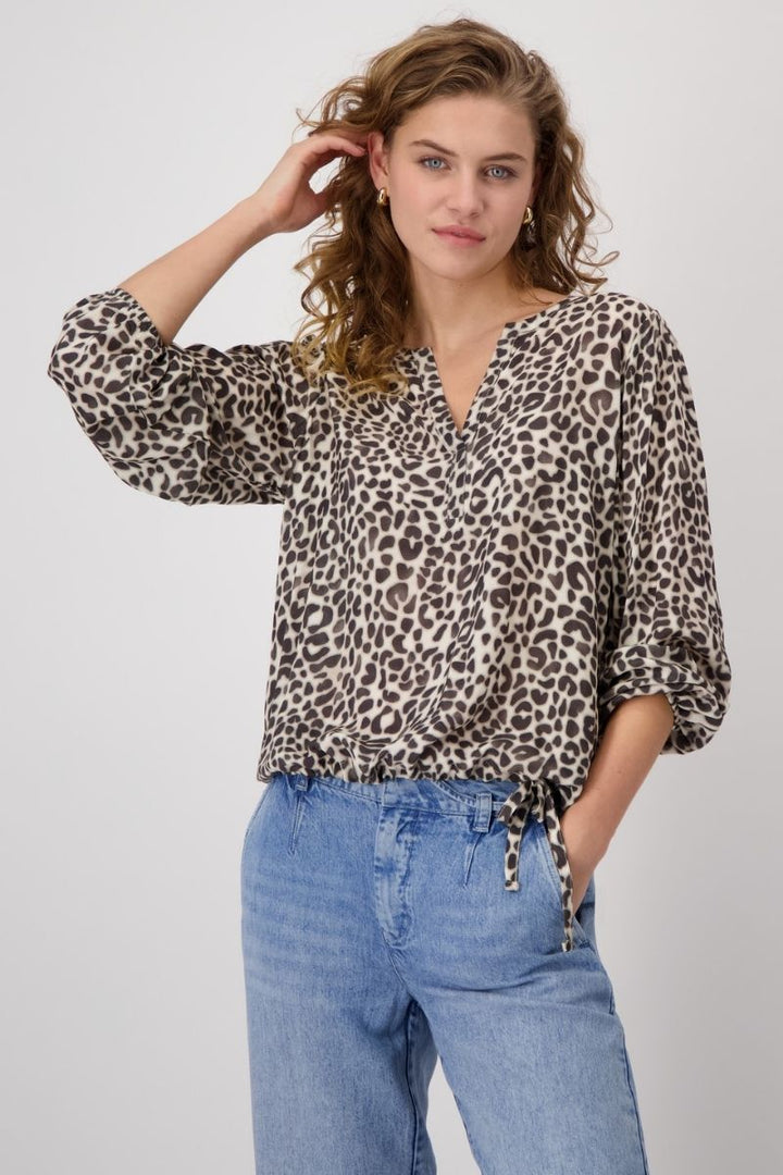 Blouse All Over Leo Print in Leo Print by Monari in 34 / Coffee Bean