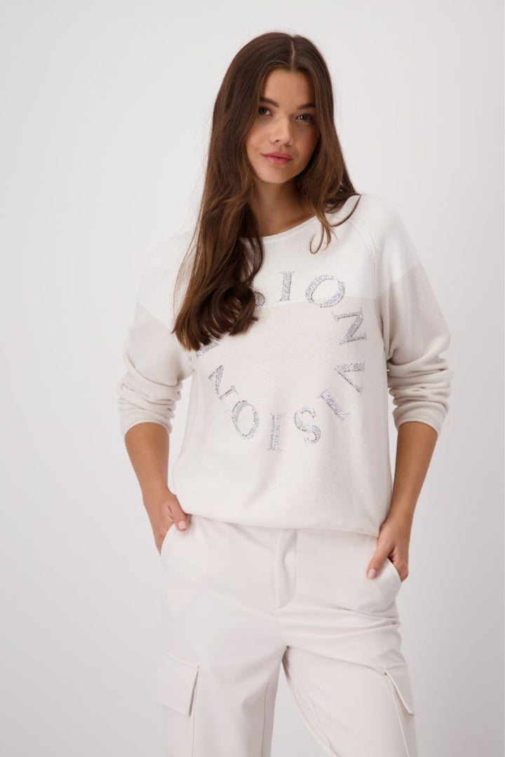 Sweater with Crystal Detail in Beige by Monari