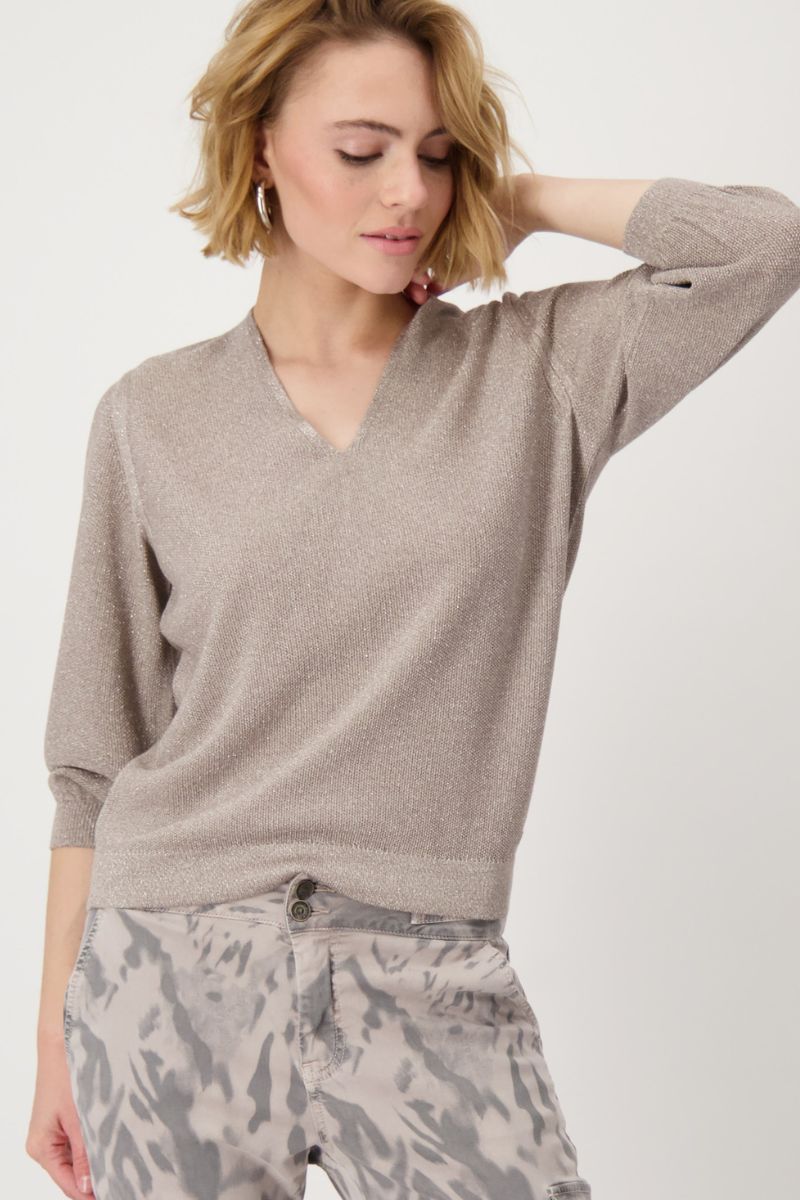 Rice Grain Lurex Jumper in Dark Linen by Monari