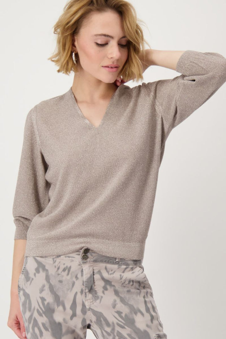 Rice Grain Lurex Jumper in Dark Linen by Monari in 34 / Sand