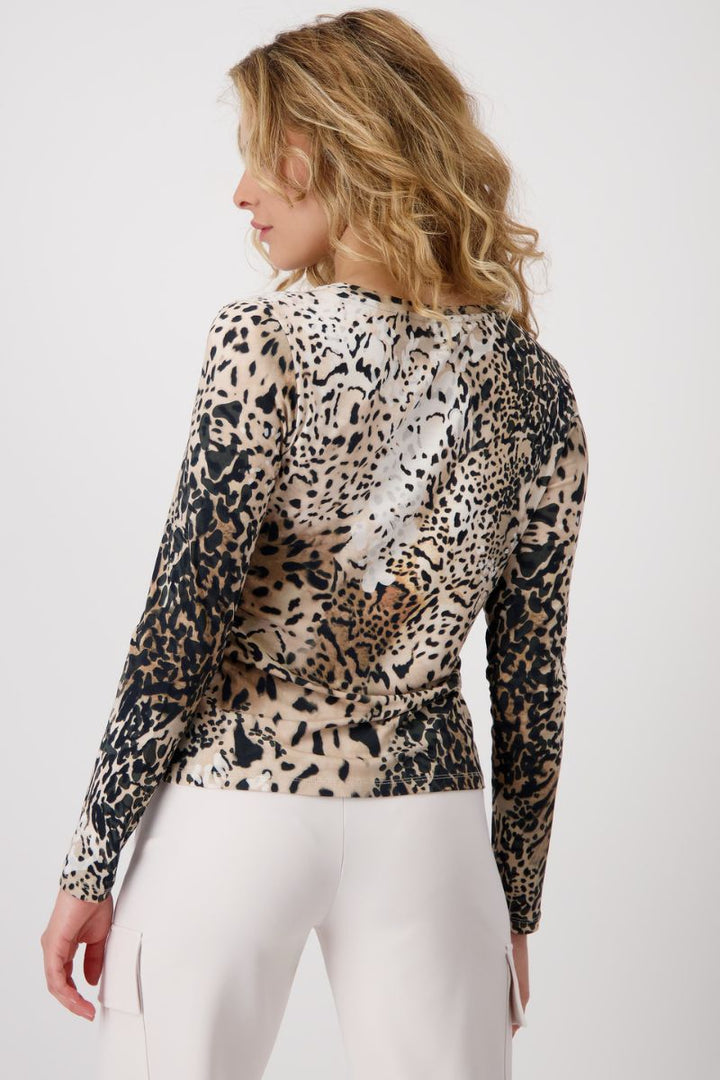 Leopard Print Viscose Long Sleeve Top by Monari in 34 / Cream