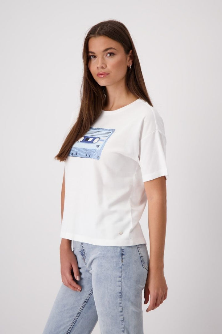 Monari Cassette Print T-Shirt in Off White by Monari in 34 / Off White