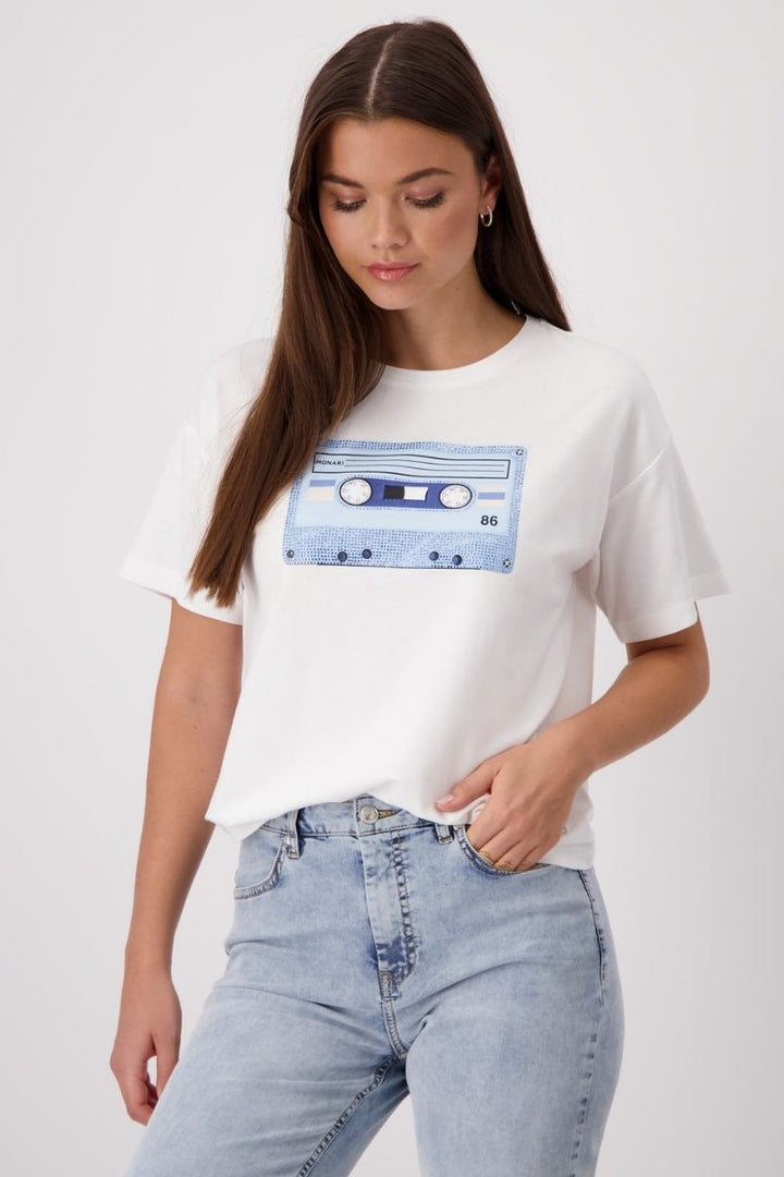 Monari Cassette Print T-Shirt in Off White by Monari in 34 / Off White