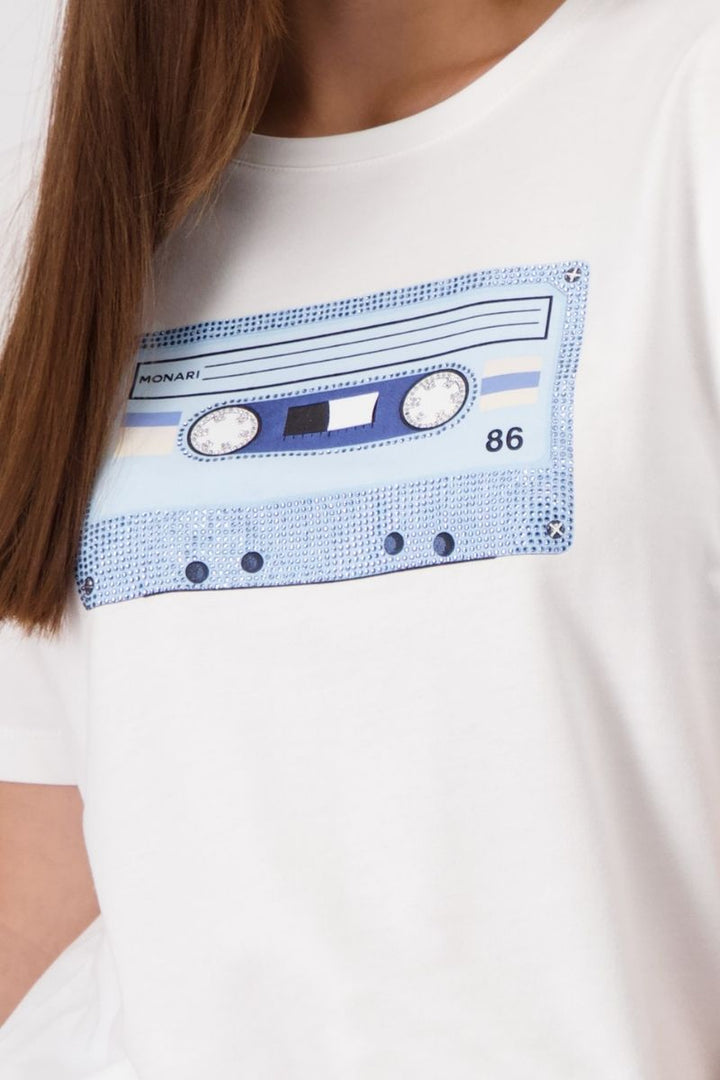 Monari Cassette Print T-Shirt in Off White by Monari in 34 / Off White