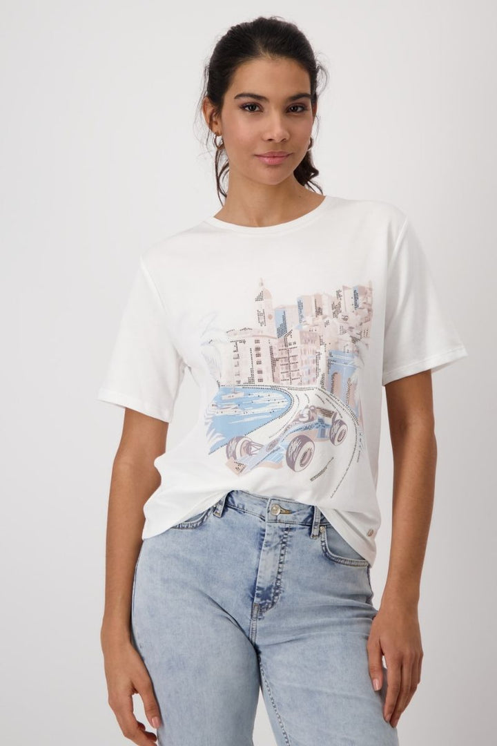 Monaco Print T-Shirt in Off White by Monari in 34 / Off White
