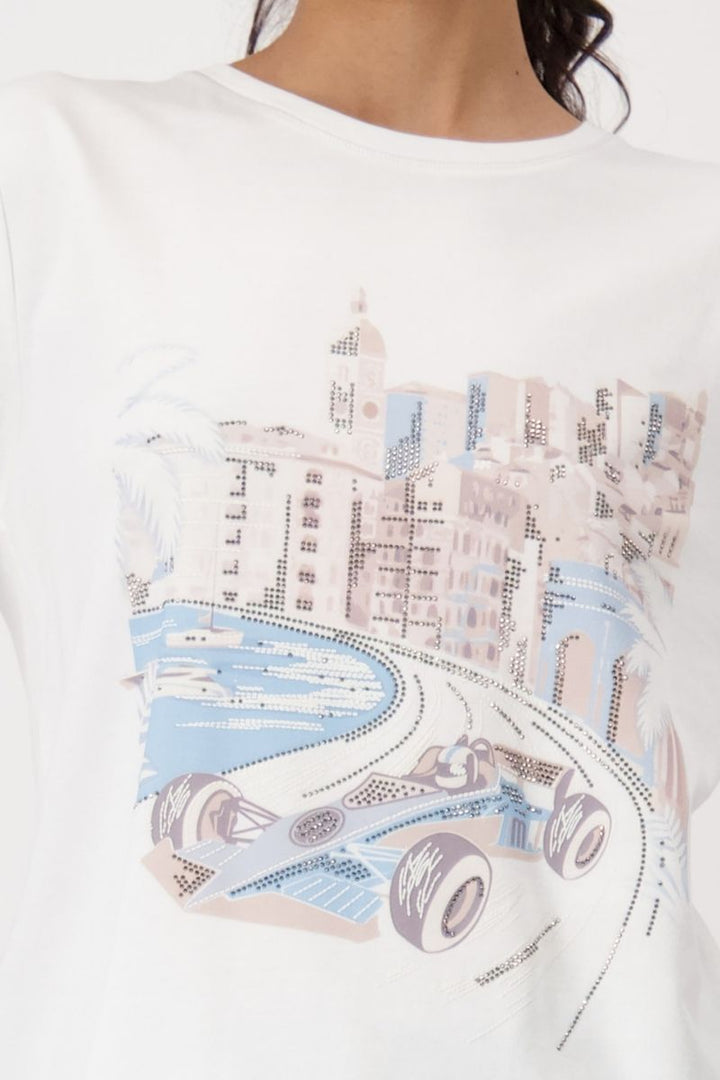 Monaco Print T-Shirt in Off White by Monari in 34 / Off White